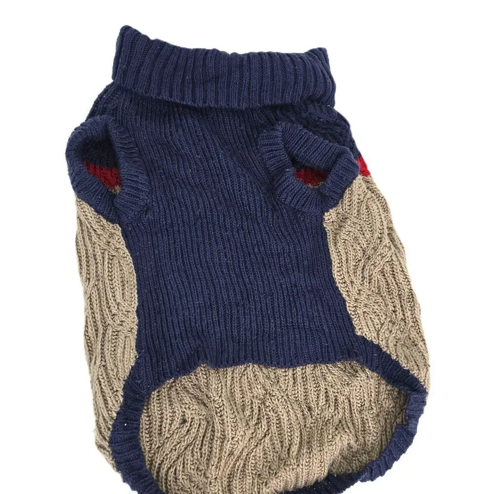 Top Paw Tan Navy Knitted Dog Sweater